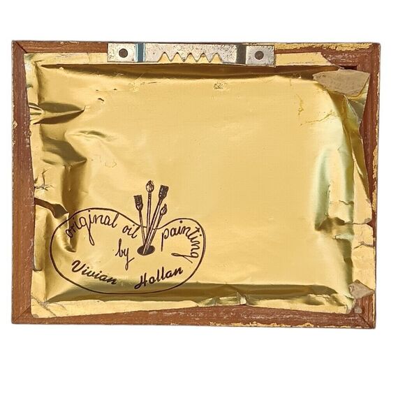 Miniature Oil Painting Daisy Flowers In Wicker Basket Signed Vivian Hollan Swain - Picture 3 of 9